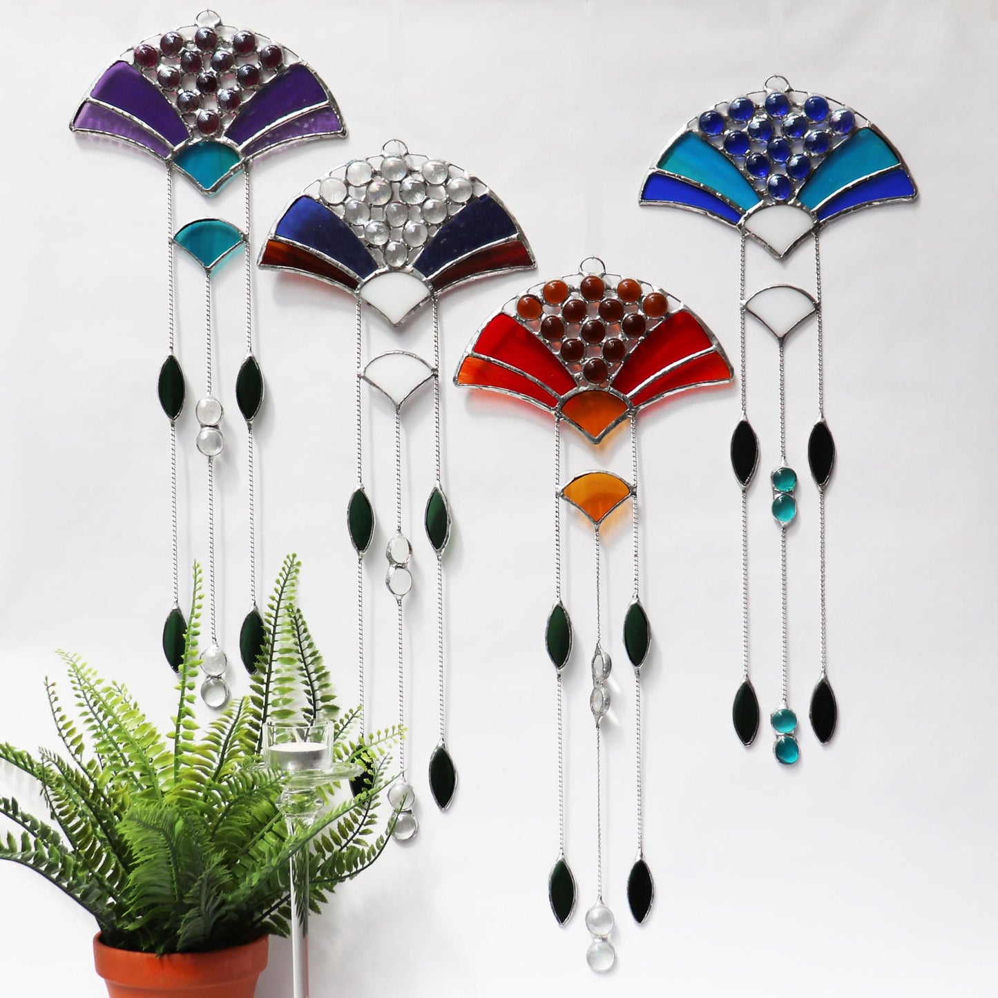 Group of Art Deco Style Stained Glass Suncatchers. Design 5