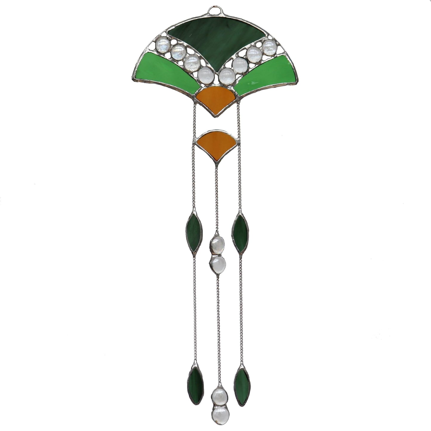 Green Art Deco Style Stained Glass Suncatcher. Design 4