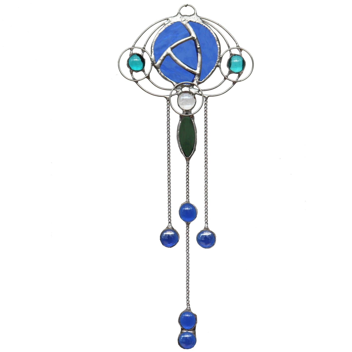 Art Nouveau Design 3 Blue Stained Glass Sun Catcher