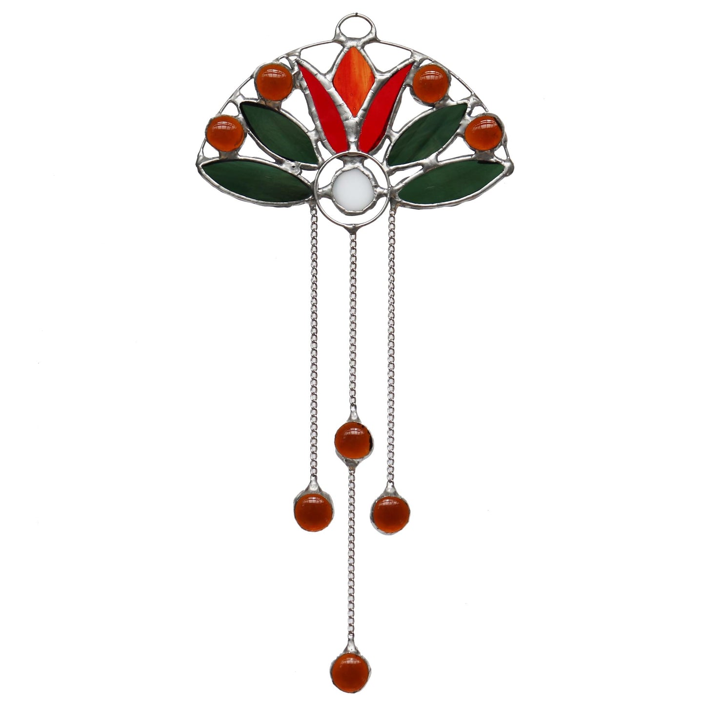 Stained Glass Suncatcher Red Lotus Flower Design 4