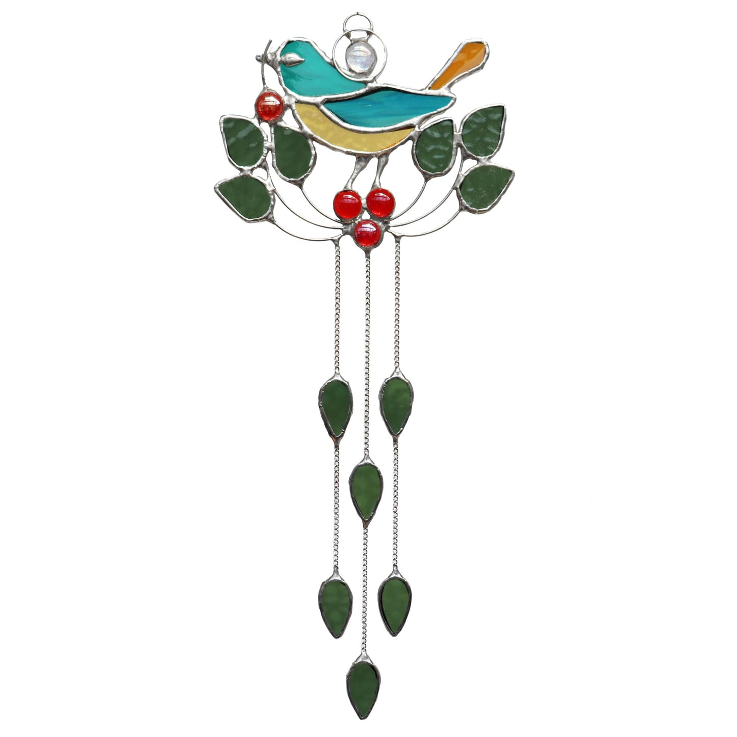 Stained Glass Sun Catcher Bird Stealing Strawberries Design