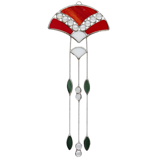Red Art Deco Style Stained Glass Suncatcher. Design 4