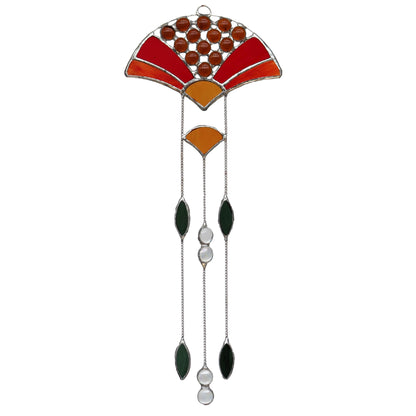 Red Art Deco Style Stained Glass Suncatcher. Design 5