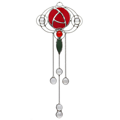 Art Nouveau Design 3 Red Stained Glass Sun Catcher