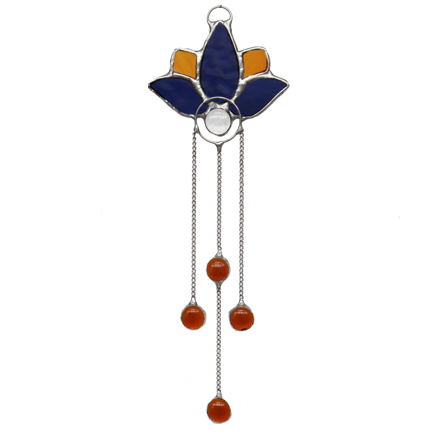 Stained Glass Sun Catcher Navy Blue Lotus Flower Design 1