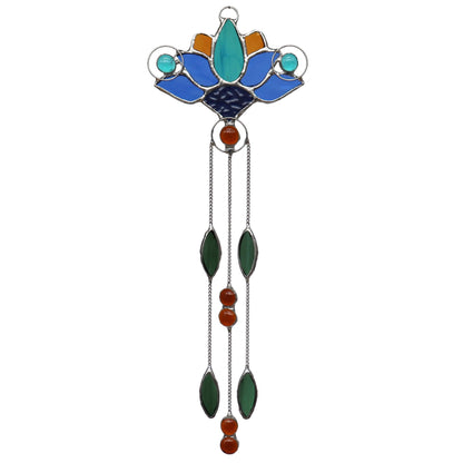 Stained Glass Suncatcher Blue Lotus Flower Design 2