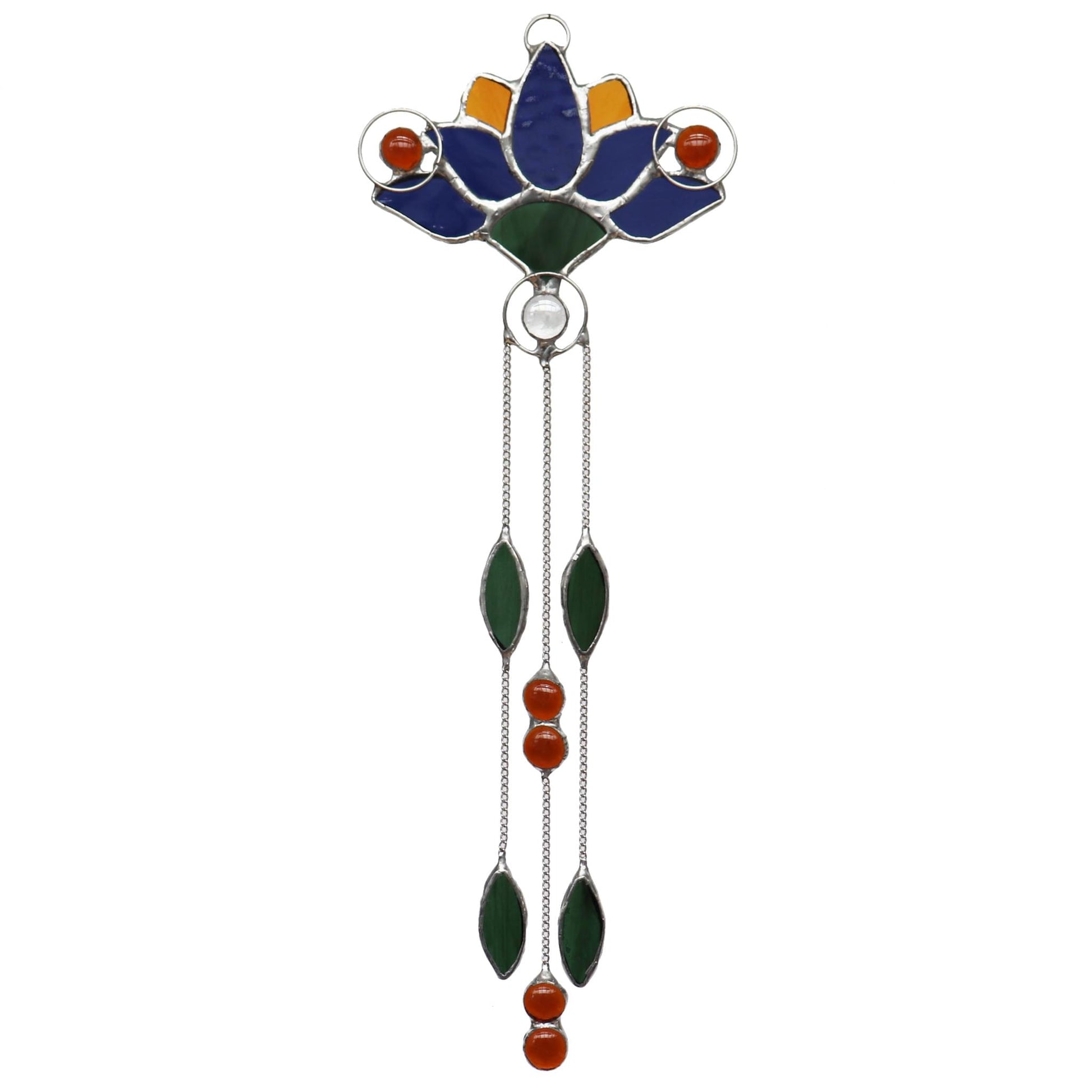 Stained Glass Suncatcher Navy Blue Lotus Flower Design 2
