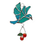 Stained Glass Sun Catcher Bird Carrying Cherries Design
